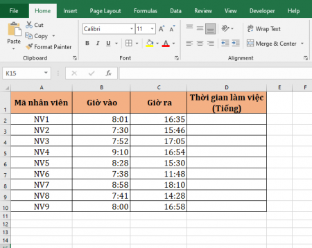 Cách tính số giờ làm việc dựa trên bảng chấm công trong Excel